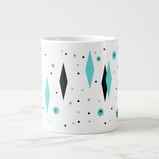 Retro Turquoise Diamonds & Sternexplosionen Jumbo Jumbo-Tasse (Vorderseite)