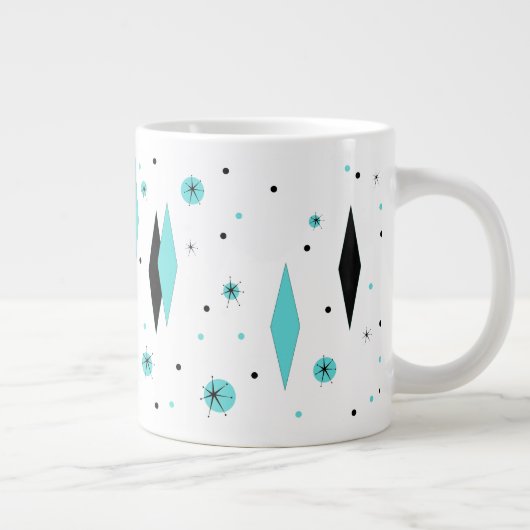 Retro Turquoise Diamonds & Sternexplosionen Jumbo Jumbo-Tasse (Rechts)