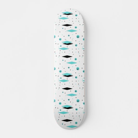 Retro Turquoise Diamonds & Sternexplosionen Skateb Skateboard (Vorne)