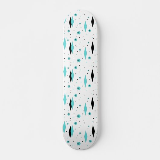 Retro Turquoise Diamonds & Sternexplosionen Skateb Skateboard (Vorne)