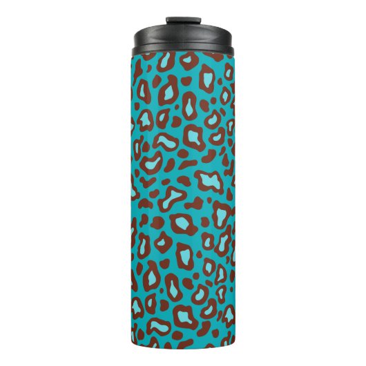Retro Turquoise Leopard Thermal Coffee Tumbler Thermosbecher (Vorderseite)