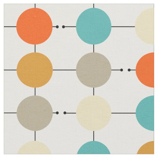 Retro Turquoise Orange Cream Tan Circles Stoff (Nahaufnahme)