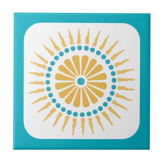 Retro Turquoise Orange Sunbury Tile Fliese (Vorderseite)