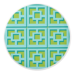 Retro Turquoise und Green Trellis Keramik Pull Keramikknauf