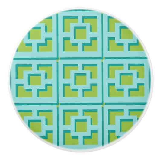 Retro Turquoise und Green Trellis Keramik Pull Keramikknauf (Vorderseite)