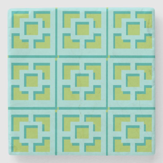 Retro Turquoise und Green Trellis Stone Untersetz Steinuntersetzer (Vorderseite)
