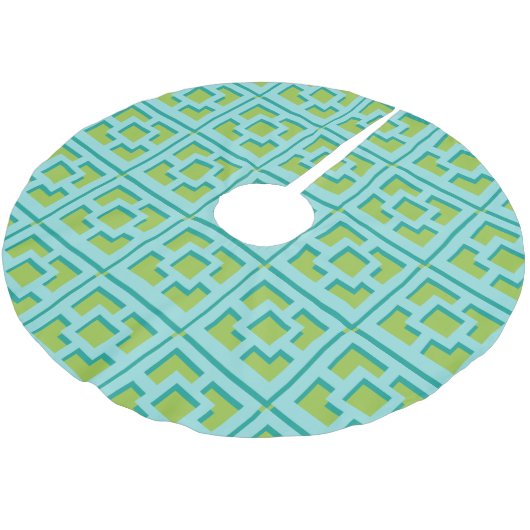  Retro Turquoise und Green Trellis Tree Skirt Polyester Weihnachtsbaumdecke (Schrägansicht)