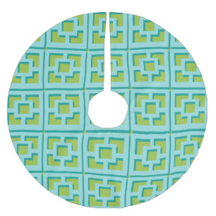 Retro Turquoise und Green Trellis Tree Skirt Polyester Weihnachtsbaumdecke