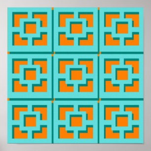 Retro Turquoise und Orange Poster Paper (Matte)