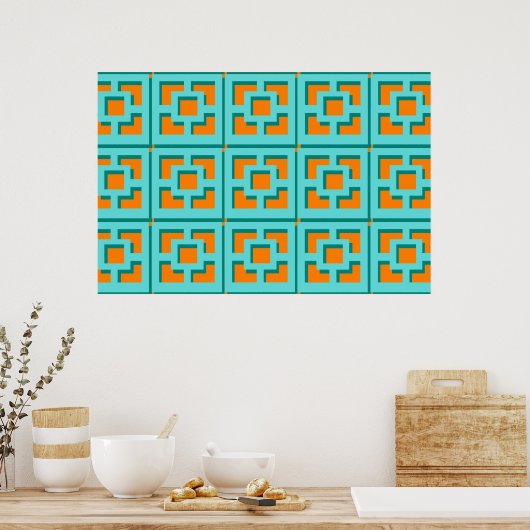 Retro Turquoise und Orange Poster Paper (Matte) (Küche)