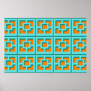 Retro Turquoise und Orange Poster Paper (Matte)