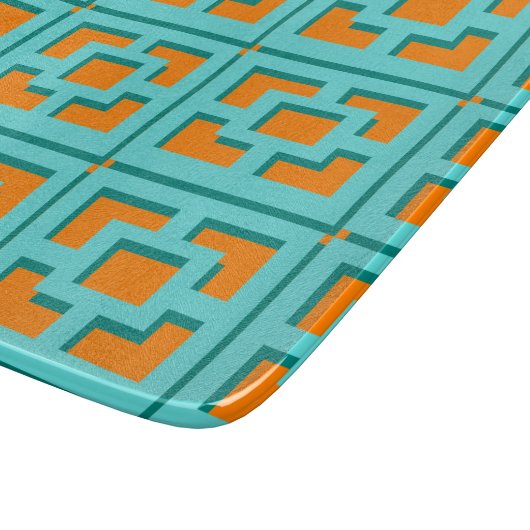 Retro Turquoise und Orange Trellis Cutting Board Schneidebrett (Ecke)