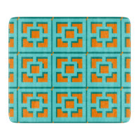 Retro Turquoise und Orange Trellis Cutting Board
