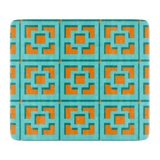 Retro Turquoise und Orange Trellis Cutting Board Schneidebrett (Vorderseite)
