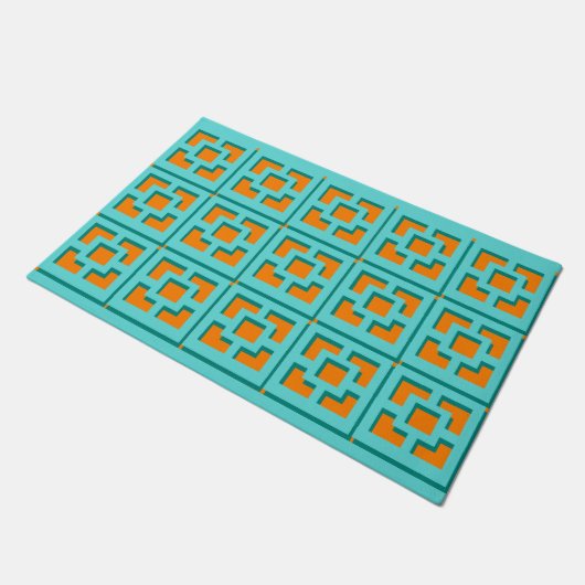 Retro Turquoise und Orange Trellis Door Mat Fußmatte (Schrägansicht)