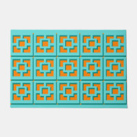 Retro Turquoise und Orange Trellis Door Mat