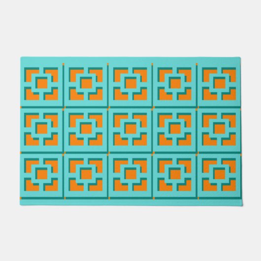 Retro Turquoise und Orange Trellis Door Mat Fußmatte (Vorderseite)