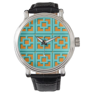 Retro Turquoise und Orange Trellis eWatch Armbanduhr