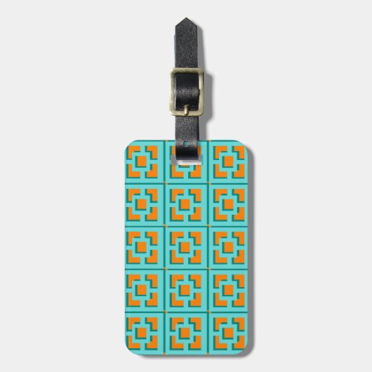 Retro Turquoise und Orange Trellis Gepäckmarke Gepäckanhänger (Vorderseite vertikal)
