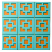 Retro Turquoise und Orange Trellis Keramik Tile Fliese (Vorderseite)