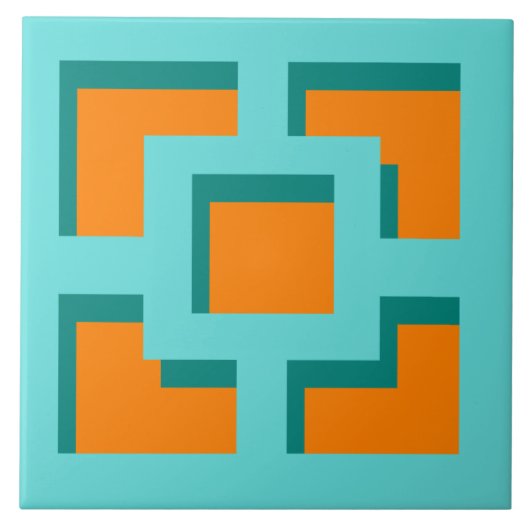 Retro Turquoise und Orange Trellis Keramik Tile Fliese (Vorderseite)