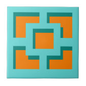 Retro Turquoise und Orange Trellis Keramik Tile Fliese (Vorderseite)