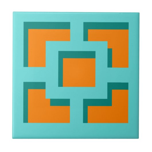 Retro Turquoise und Orange Trellis Keramik Tile Fliese (Vorderseite)