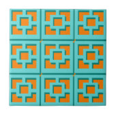Retro Turquoise und Orange Trellis Keramik Tile Fliese (Vorderseite)