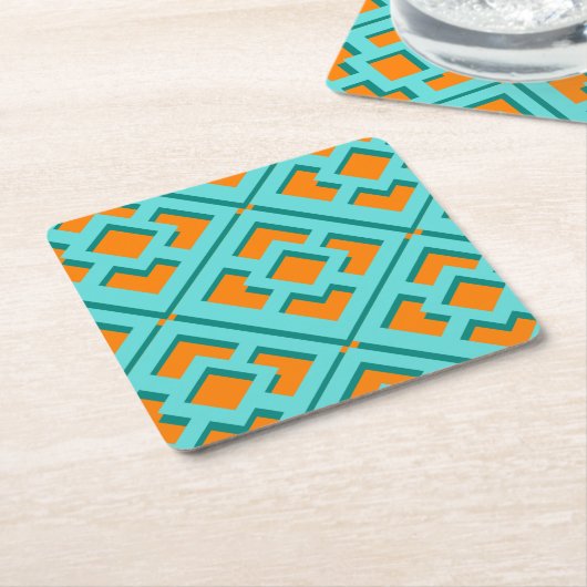 Retro Turquoise und Orange Trellis Paper Untersetz Untersetzer (angewinkelt)