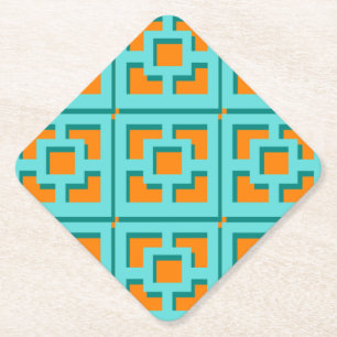 Retro Turquoise und Orange Trellis Paper Untersetz Untersetzer