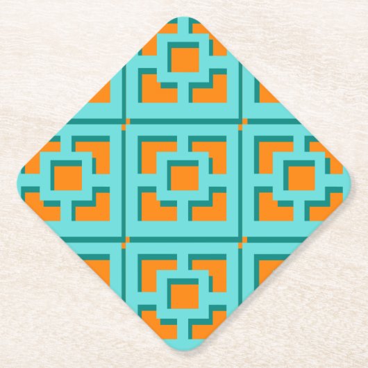 Retro Turquoise und Orange Trellis Paper Untersetz Untersetzer (Vorderseite)