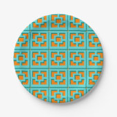 Retro Turquoise und Orange Trellis Papierplatte Pappteller (Vorderseite)