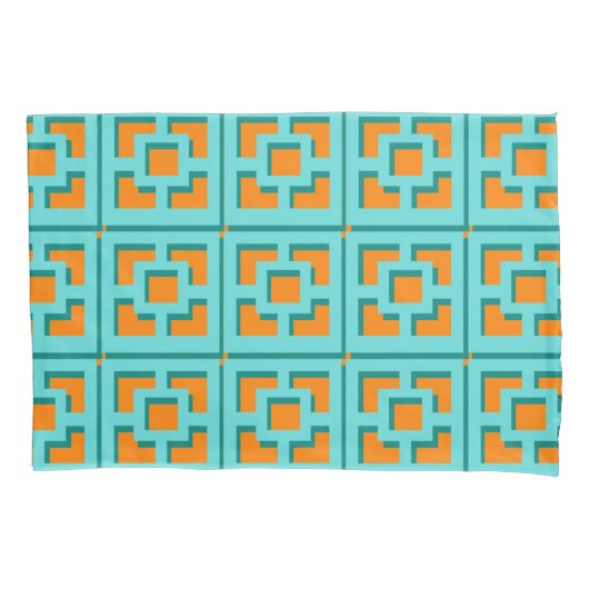 Retro Turquoise und Orange Trellis Pillowcase Kissenbezug (Vorderseite)