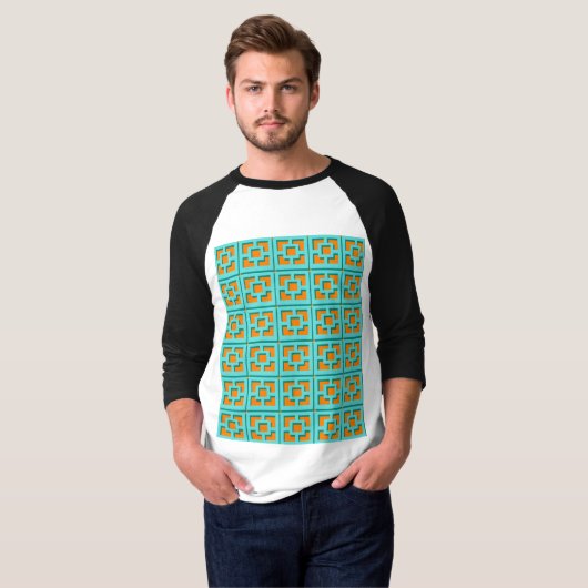 Retro Turquoise und Orange Trellis T - Shirt (Vorne ganz)