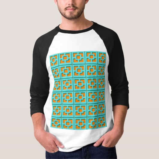Retro Turquoise und Orange Trellis T - Shirt (Vorderseite)