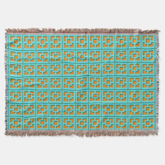 Retro Turquoise und Orange Trellis Throw Blanket Decke (Vorderseite)