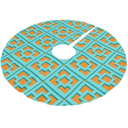 Retro Turquoise und Orange Trellis Tree Skirt Polyester Weihnachtsbaumdecke (Schrägansicht)