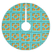 Retro Turquoise und Orange Trellis Tree Skirt Polyester Weihnachtsbaumdecke (Vorderseite)