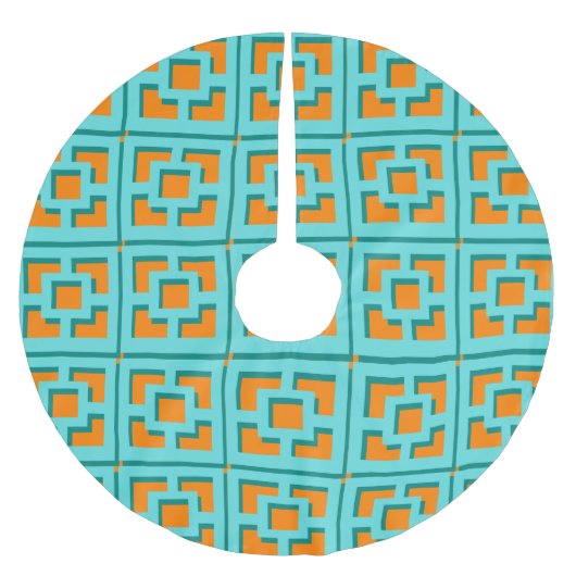 Retro Turquoise und Orange Trellis Tree Skirt Polyester Weihnachtsbaumdecke (Vorderseite)