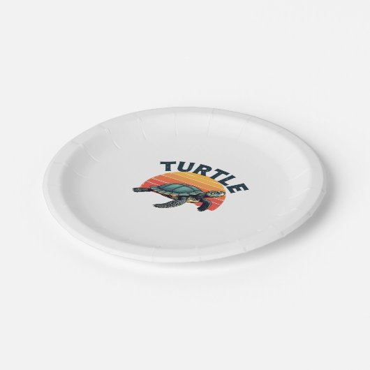 Retro Turtle T - Shirt Pappteller (Schrägansicht)