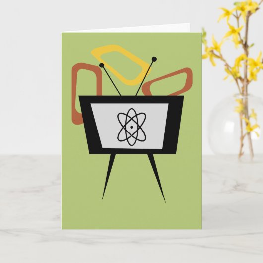 Retro TV Blank Folded Greeting Card Karte (Gelbe Blume)