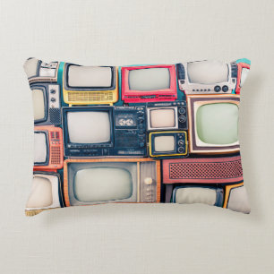 Retro-TV-Empfänger Set aus zirka 60er, 70er und 80 Dekokissen