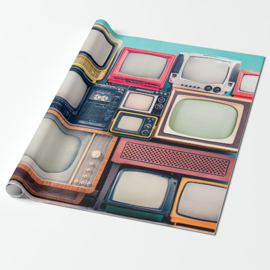 Retro-TV-Empfänger Set aus zirka 60er, 70er und 80 Geschenkpapier (Ungerollt)