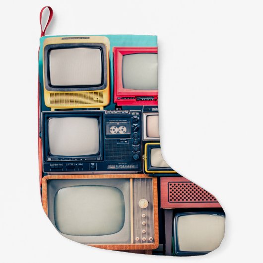 Retro-TV-Empfänger Set aus zirka 60er, 70er und 80 Kleiner Weihnachtsstrumpf (Vorderseite)
