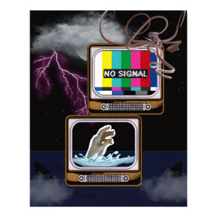 Retro-TV Kein Signal Ozean Sturm Surrealistische K Fotodruck