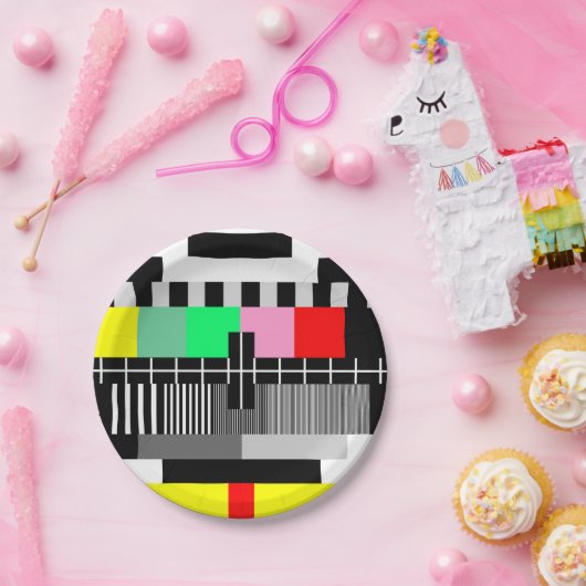 Retro-Tv-Testbildschirm Pappteller (Party)