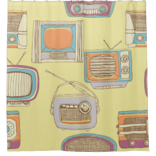 Retro-TV und Radio. nahtloses Muster Duschvorhang