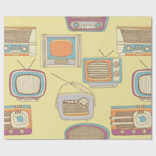 Retro-TV und Radio. nahtloses Muster Geschenkpapier (Flach)