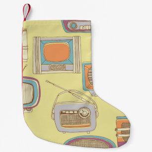 Retro Tv und Radio. Seamless Pattern Kleiner Weihnachtsstrumpf