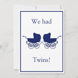 Retro Twins Baby Announcement Blue Einladung